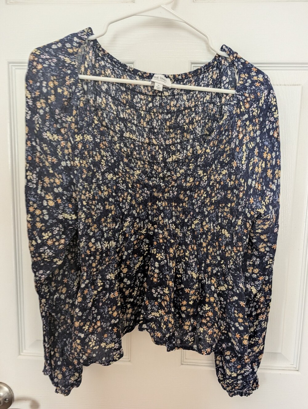 True Craft Navy Floral Smocked Peasant Blouse